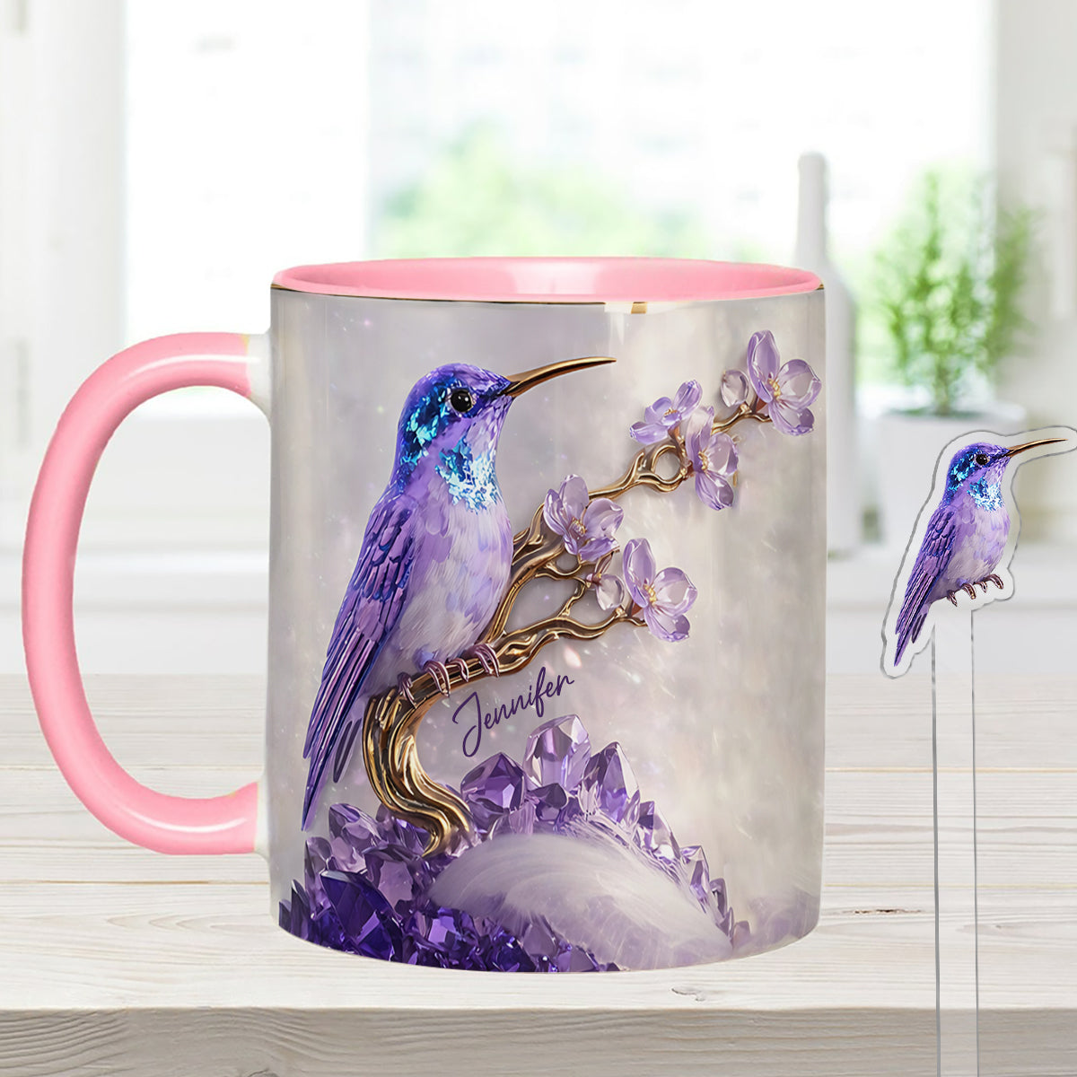 Stunning Hummingbird - Personalized Hummingbird Set Accent Mug with Acrylic Stirrers
