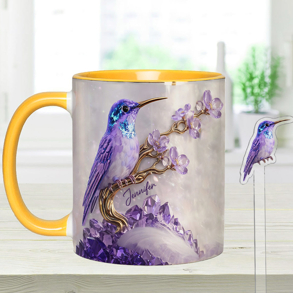 Stunning Hummingbird - Personalized Hummingbird Set Accent Mug with Acrylic Stirrers