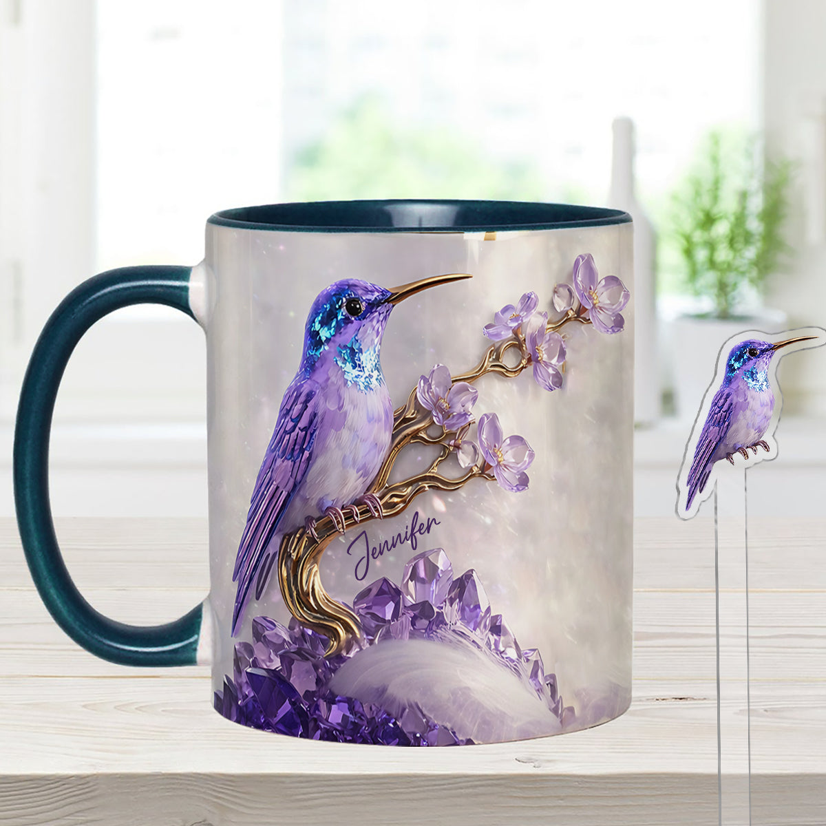 Stunning Hummingbird - Personalized Hummingbird Set Accent Mug with Acrylic Stirrers