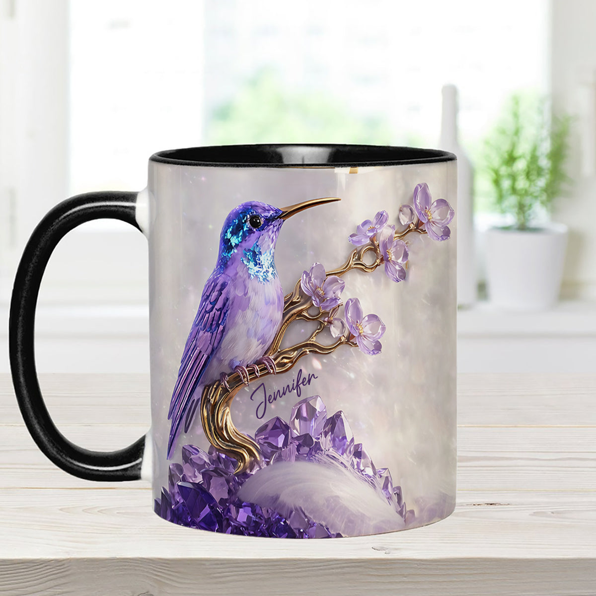 Stunning Hummingbird - Personalized Hummingbird Set Accent Mug with Acrylic Stirrers