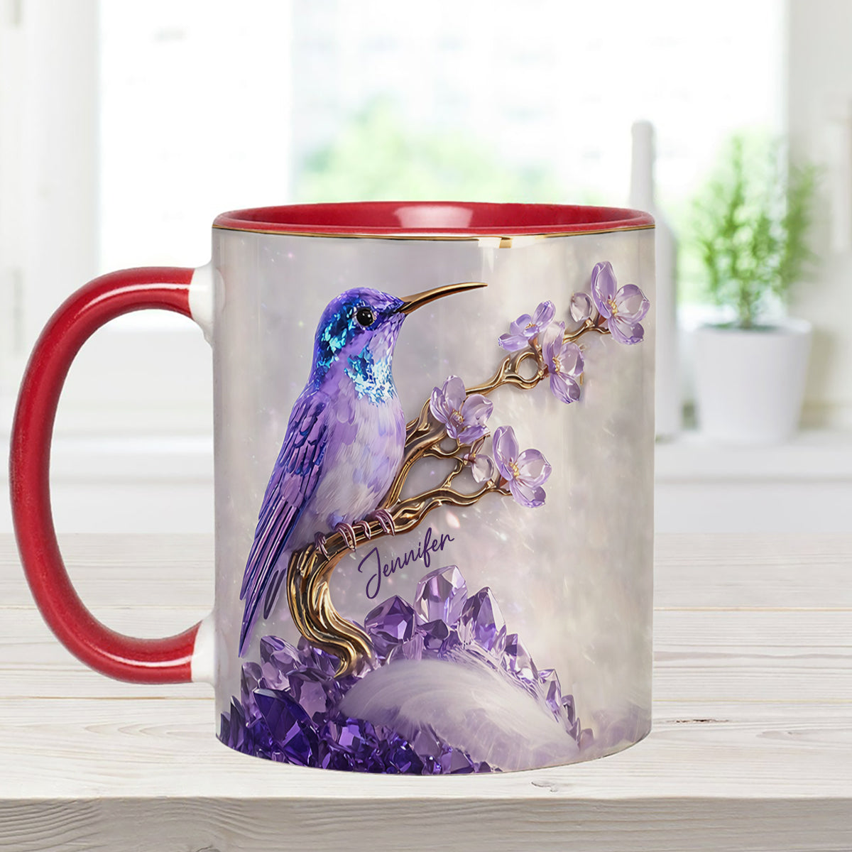 Stunning Hummingbird - Personalized Hummingbird Set Accent Mug with Acrylic Stirrers
