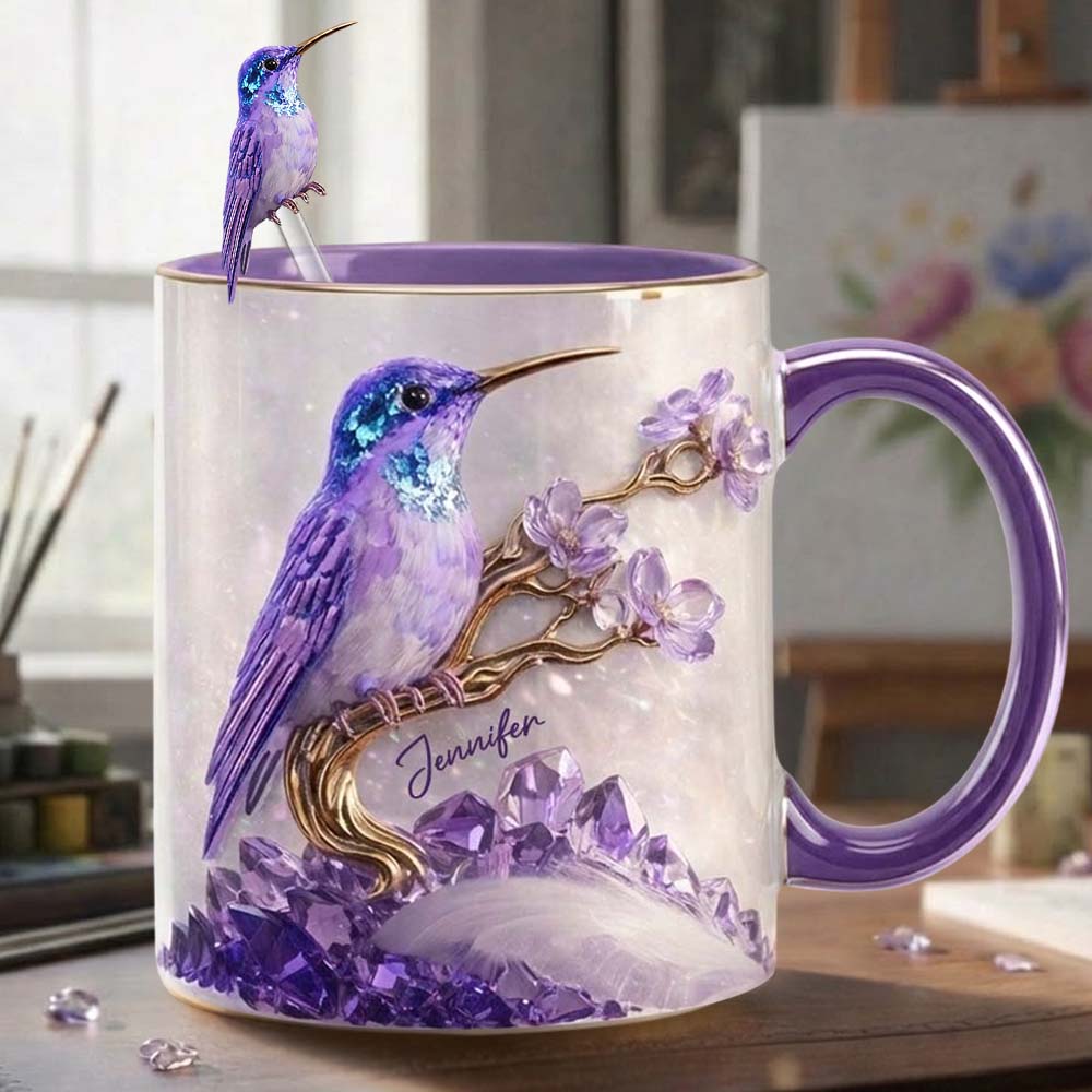 Stunning Hummingbird - Personalized Hummingbird Set Accent Mug with Acrylic Stirrers