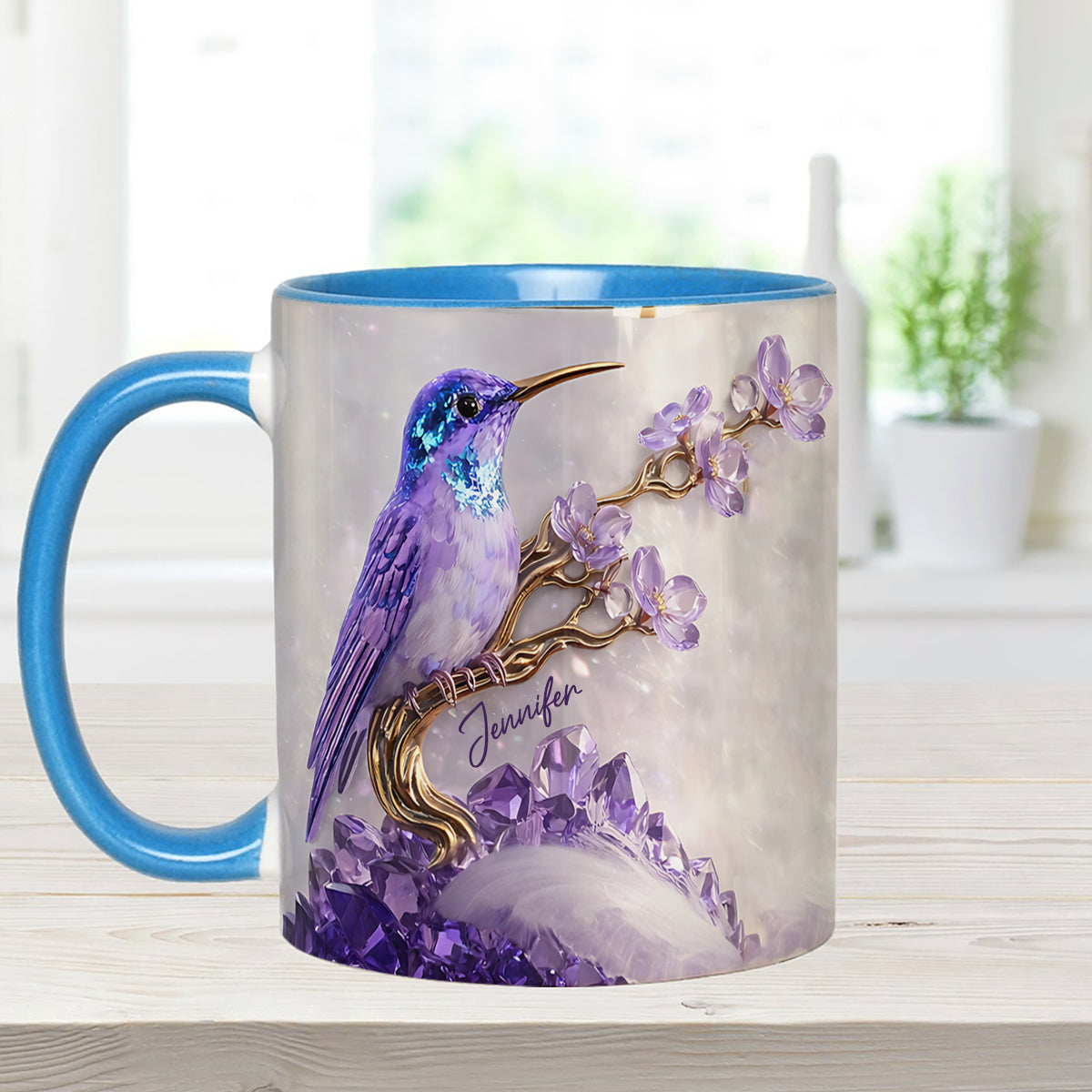 Stunning Hummingbird - Personalized Hummingbird Set Accent Mug with Acrylic Stirrers