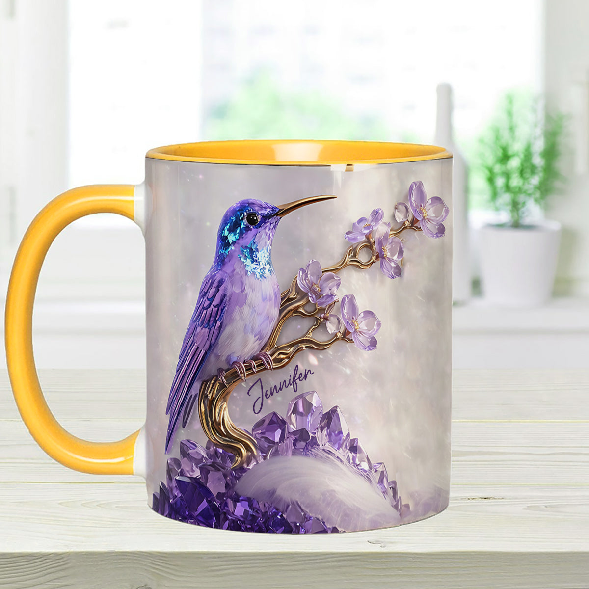 Stunning Hummingbird - Personalized Hummingbird Set Accent Mug with Acrylic Stirrers