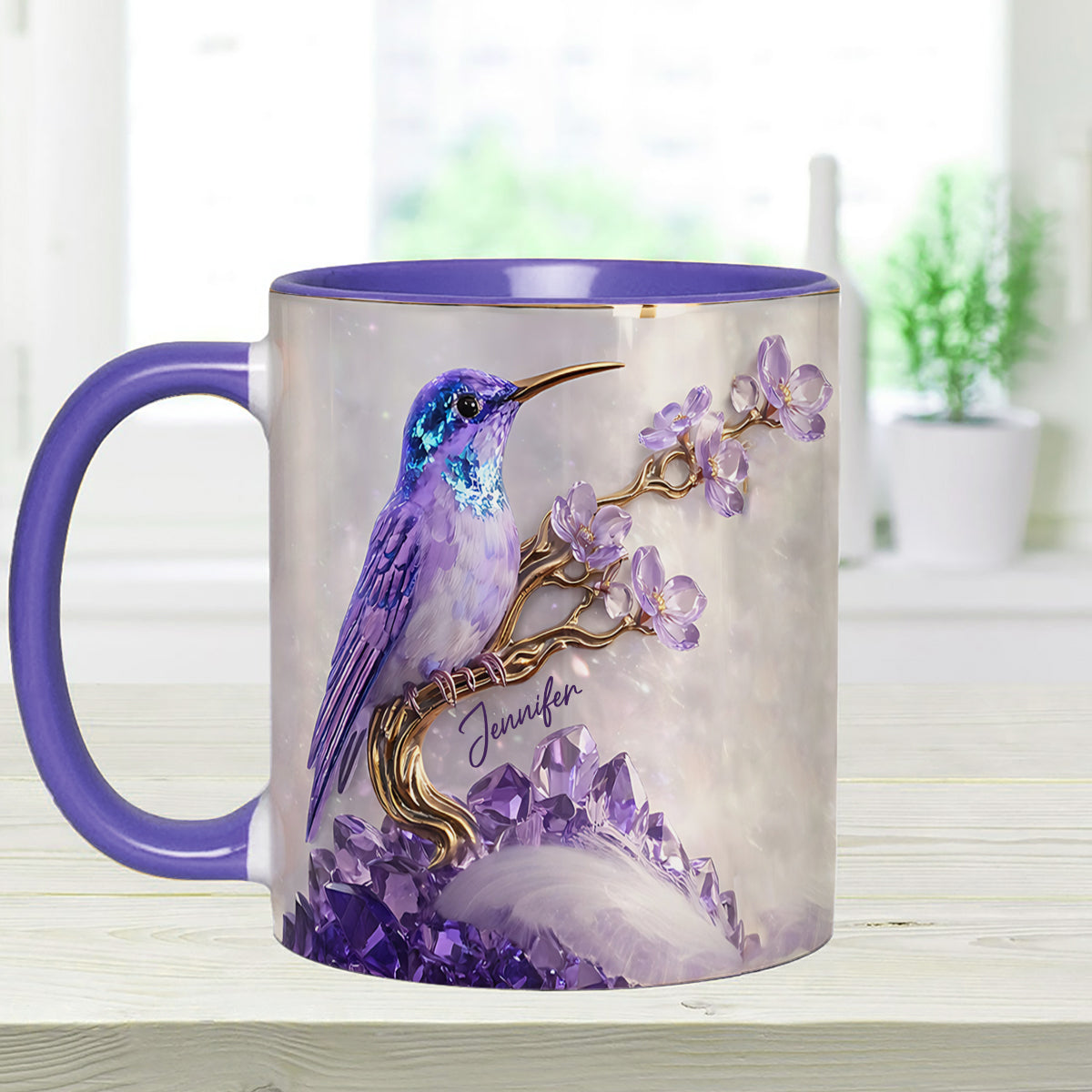 Stunning Hummingbird - Personalized Hummingbird Set Accent Mug with Acrylic Stirrers