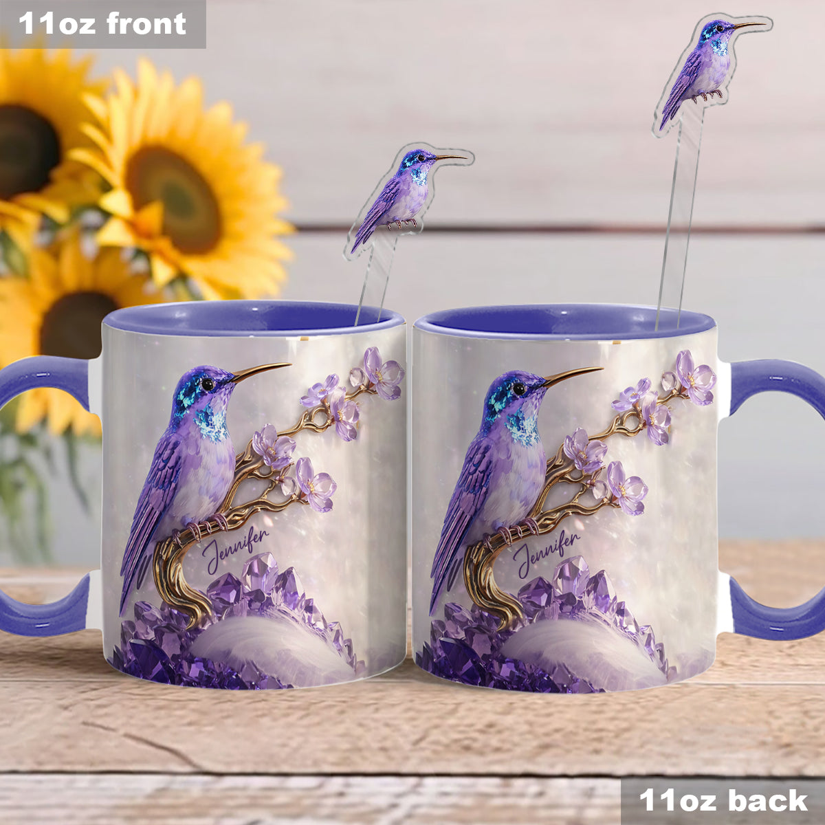 Stunning Hummingbird - Personalized Hummingbird Set Accent Mug with Acrylic Stirrers