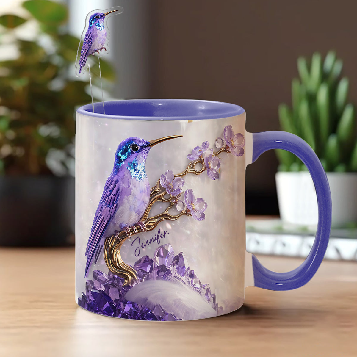 Stunning Hummingbird - Personalized Hummingbird Set Accent Mug with Acrylic Stirrers