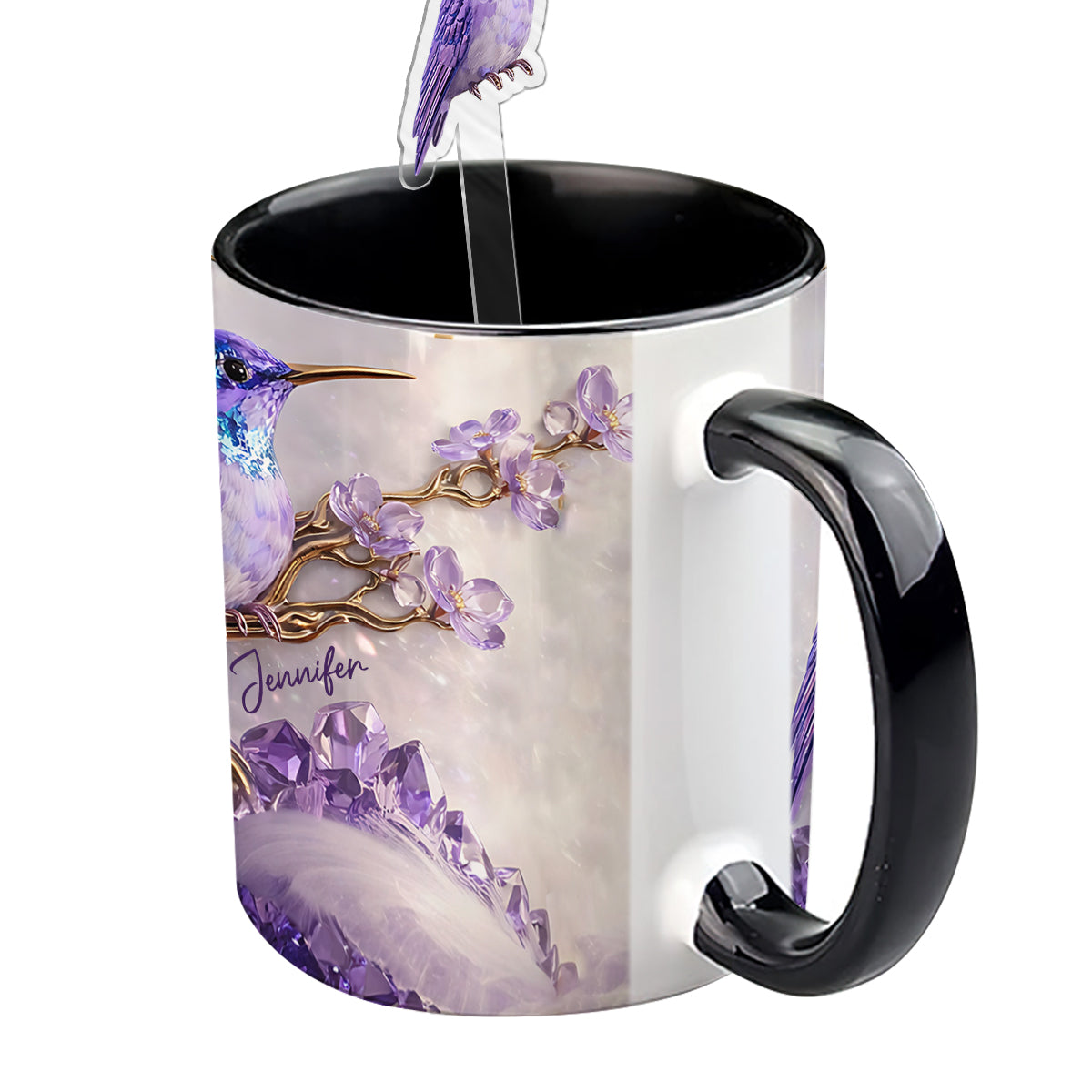 Stunning Hummingbird - Personalized Hummingbird Set Accent Mug with Acrylic Stirrers