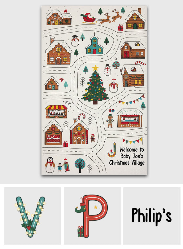 Welcome To Christmas Village - Personalized Kid Rug