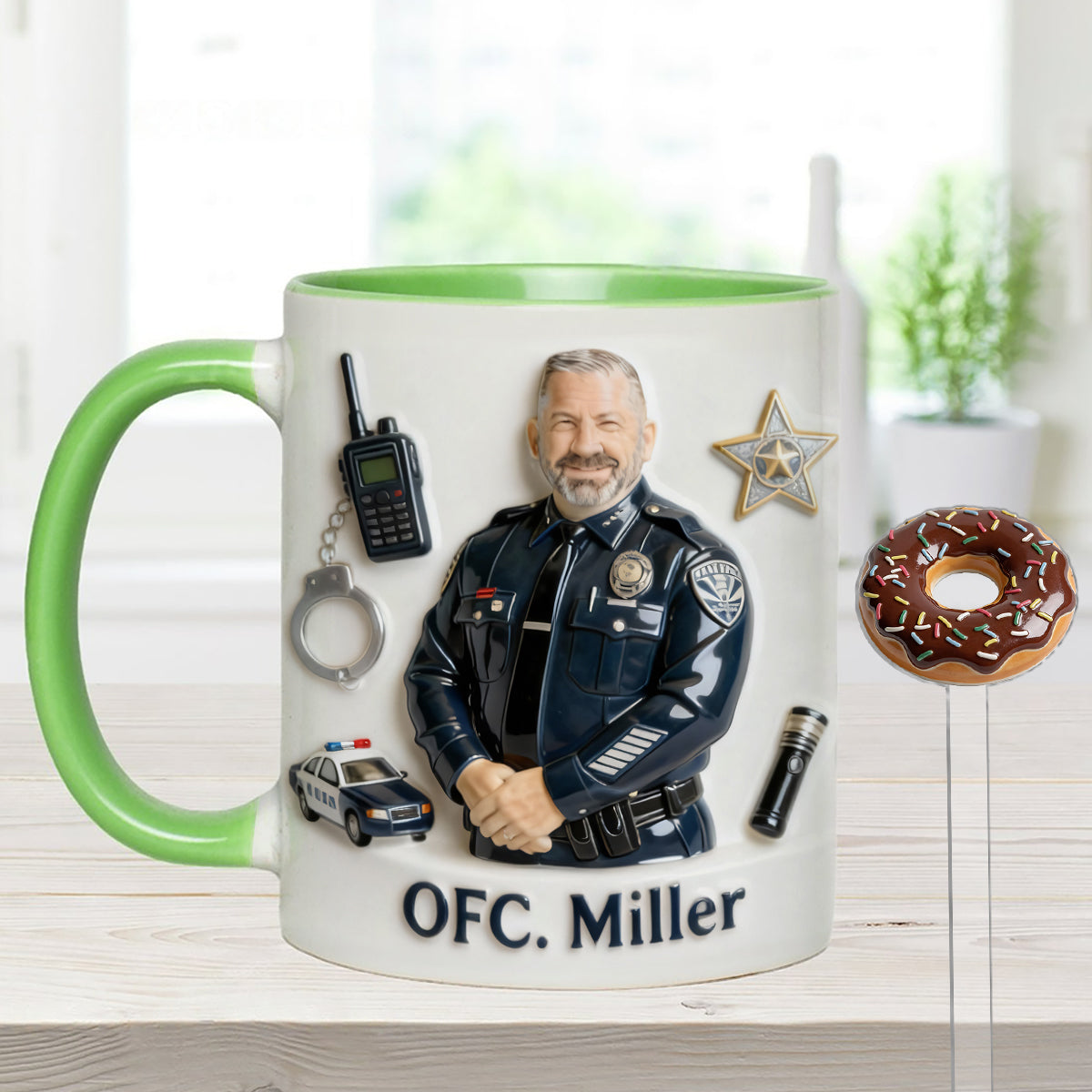Custom From Any Photo - Personalized Police Officer Set Accent Mug with Acrylic Stirrers
