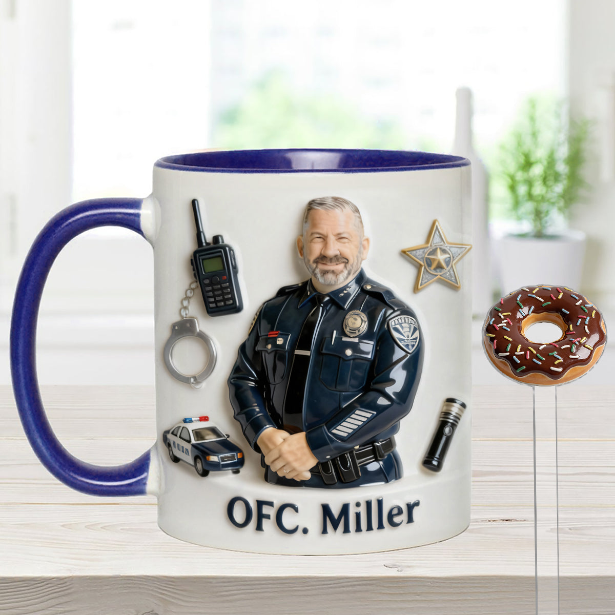 Custom From Any Photo - Personalized Police Officer Set Accent Mug with Acrylic Stirrers