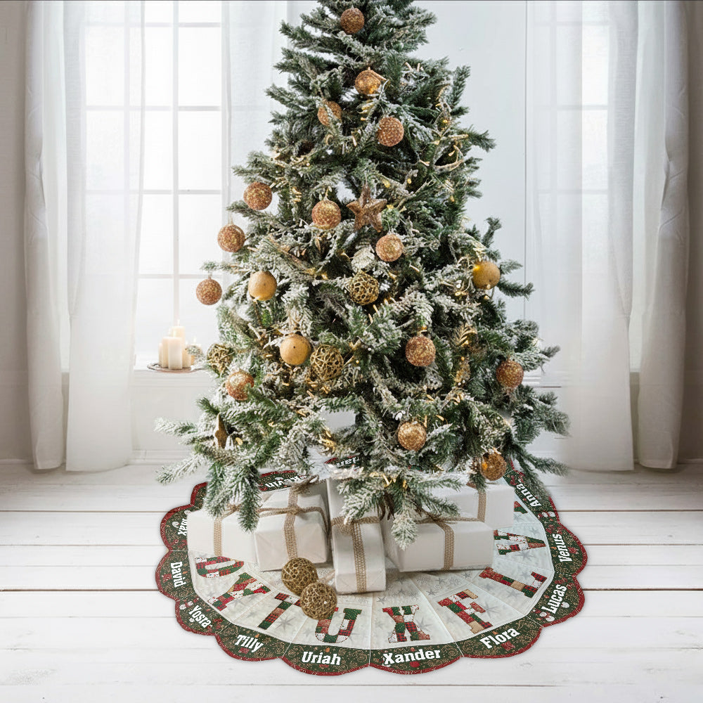 Personalized Christmas Tree Skirt, Family Initials Patch - Personalized Family Shaped Tree Skirt