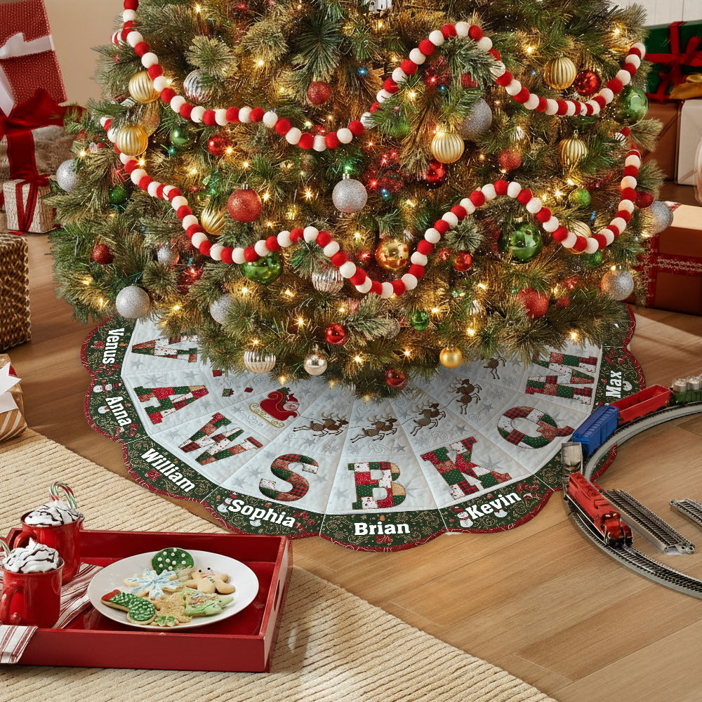 Personalized Christmas Tree Skirt, Family Initials Patch - Personalized Family Shaped Tree Skirt