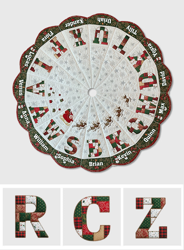 Personalized Christmas Tree Skirt, Family Initials Patch - Personalized Family Shaped Tree Skirt