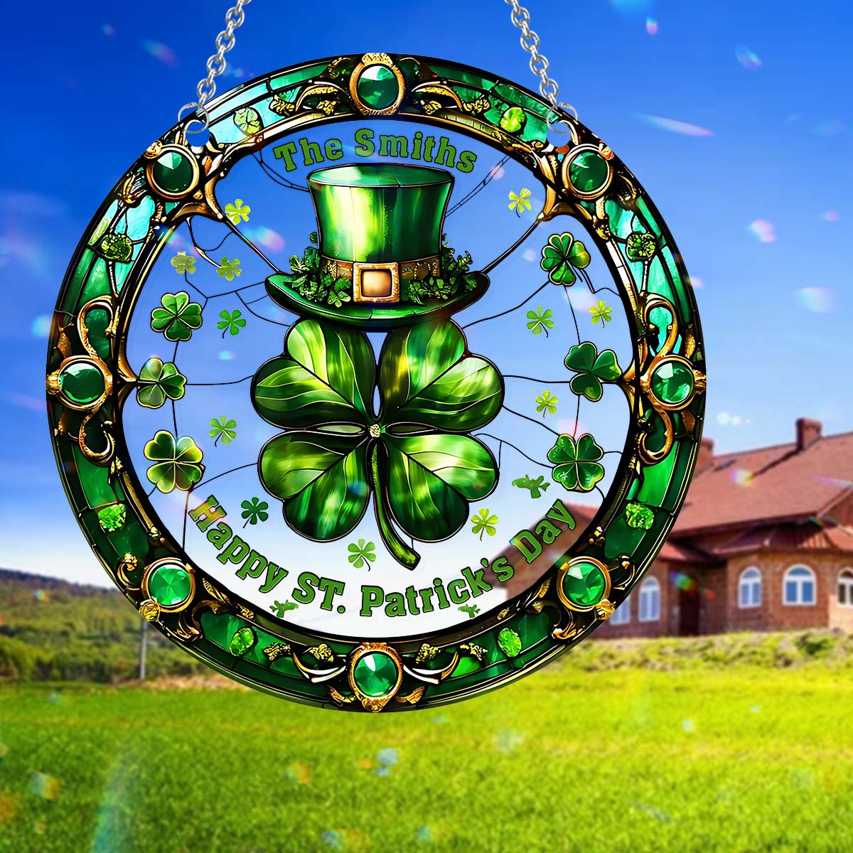 Happy Patrick Day - Personalized Family Window Hanging Suncatcher Ornament