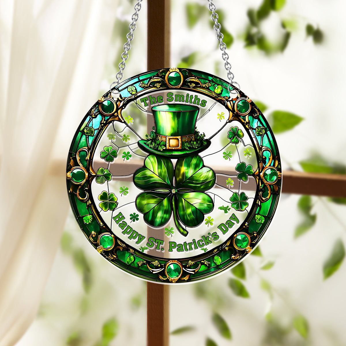 Happy Patrick Day - Personalized Family Window Hanging Suncatcher Ornament