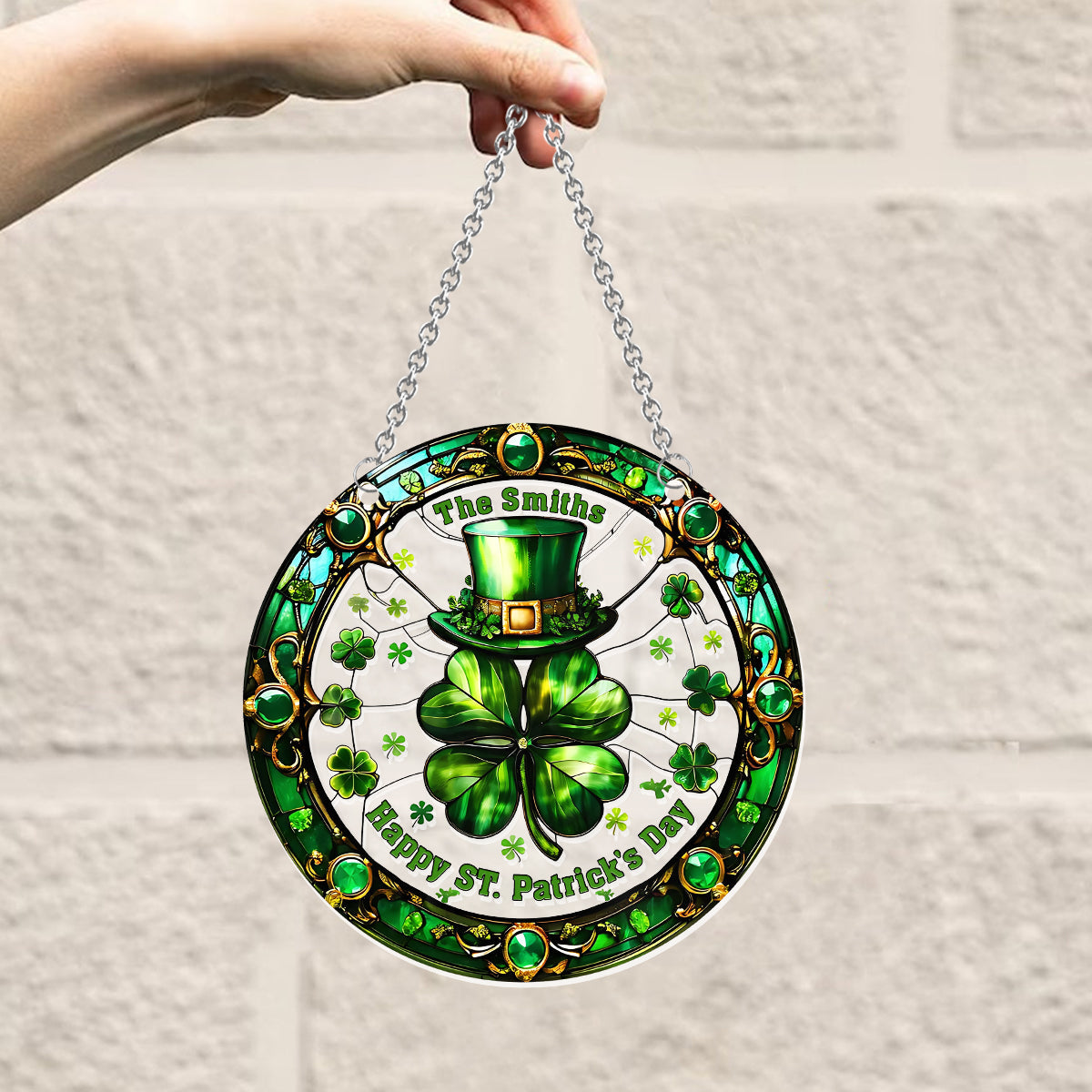 Happy Patrick Day - Personalized Family Window Hanging Suncatcher Ornament