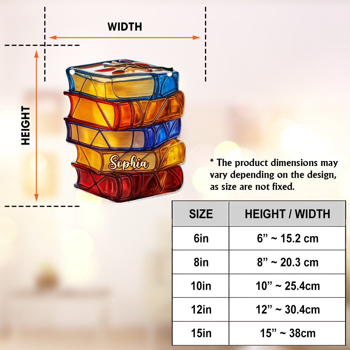 Stacked Books Stained Glass - Personalized Book Window Hanging Suncatcher Ornament