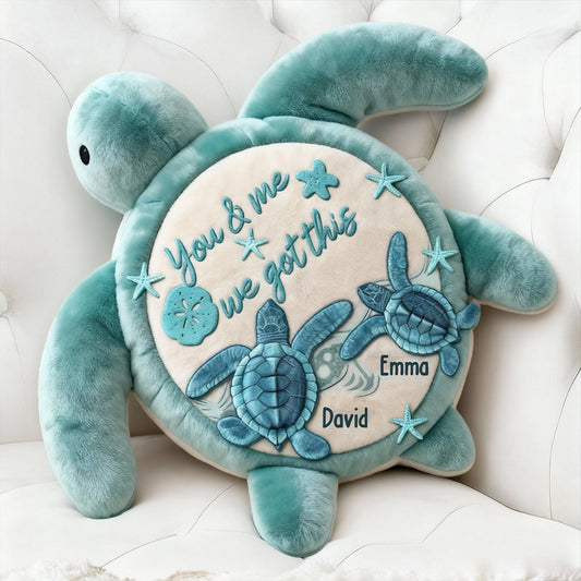 You & Me We Got This - Personalized Turtle Faux Fur Shaped Pillow