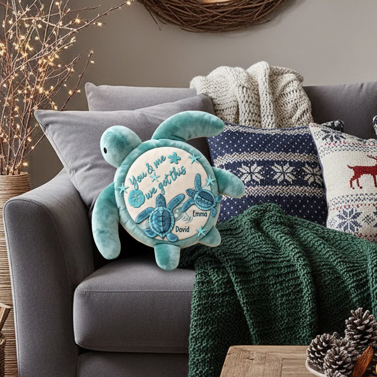 You & Me We Got This - Personalized Turtle Faux Fur Shaped Pillow
