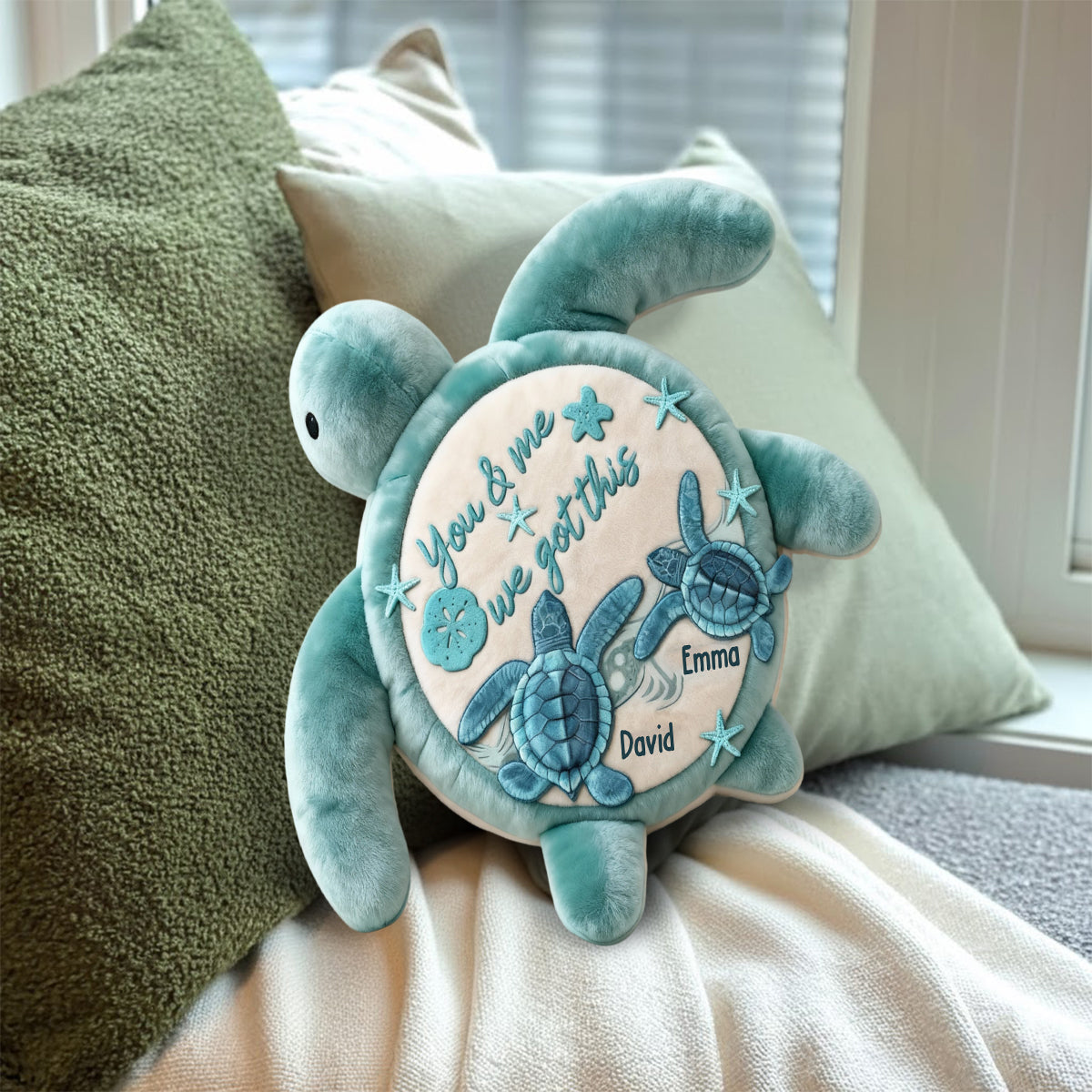 You & Me We Got This - Personalized Turtle Faux Fur Shaped Pillow