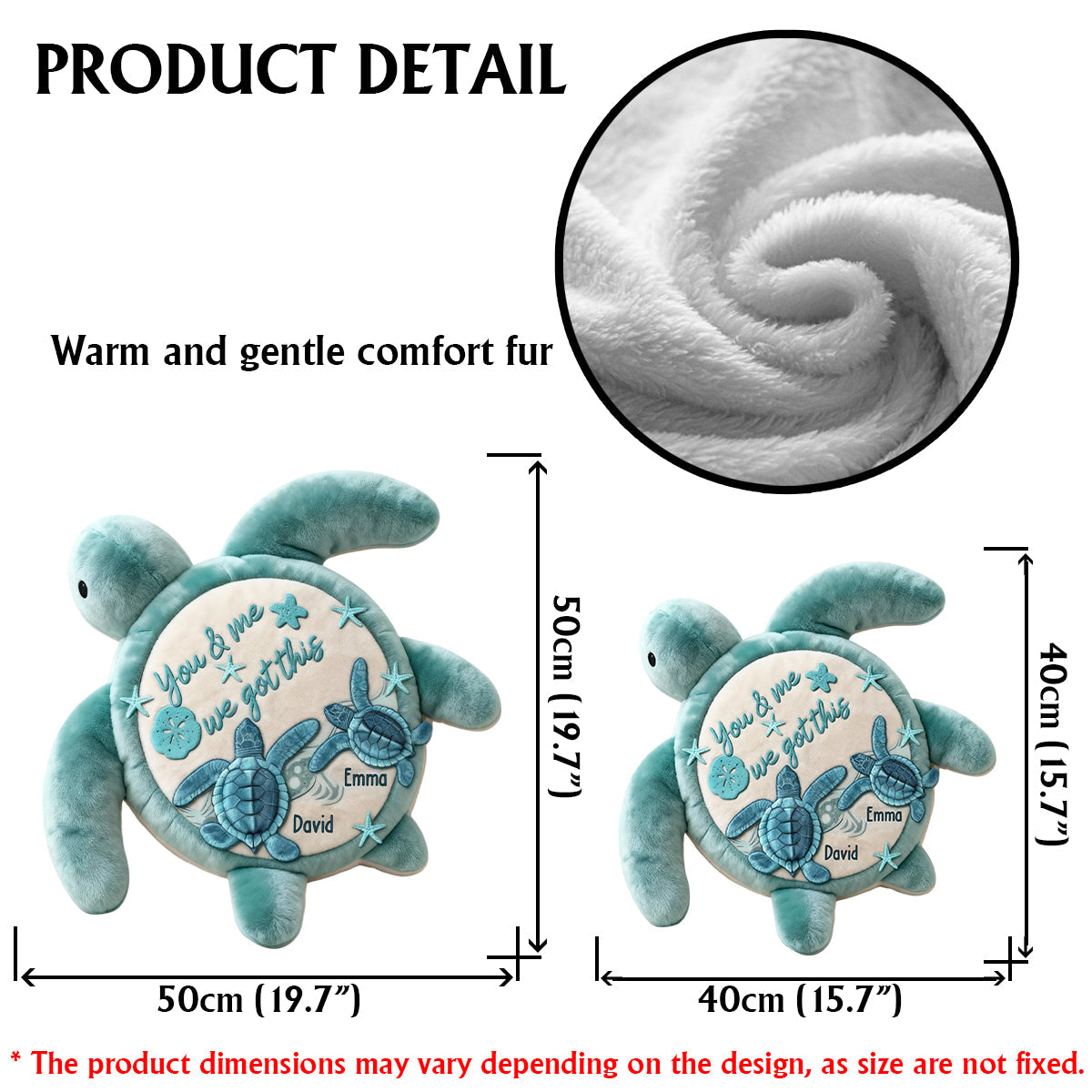 You & Me We Got This - Personalized Turtle Faux Fur Shaped Pillow