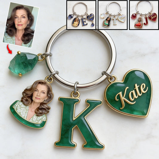 Custom Any Photo Birthstone Style - Personalized Birth Stone Keychain With Charms