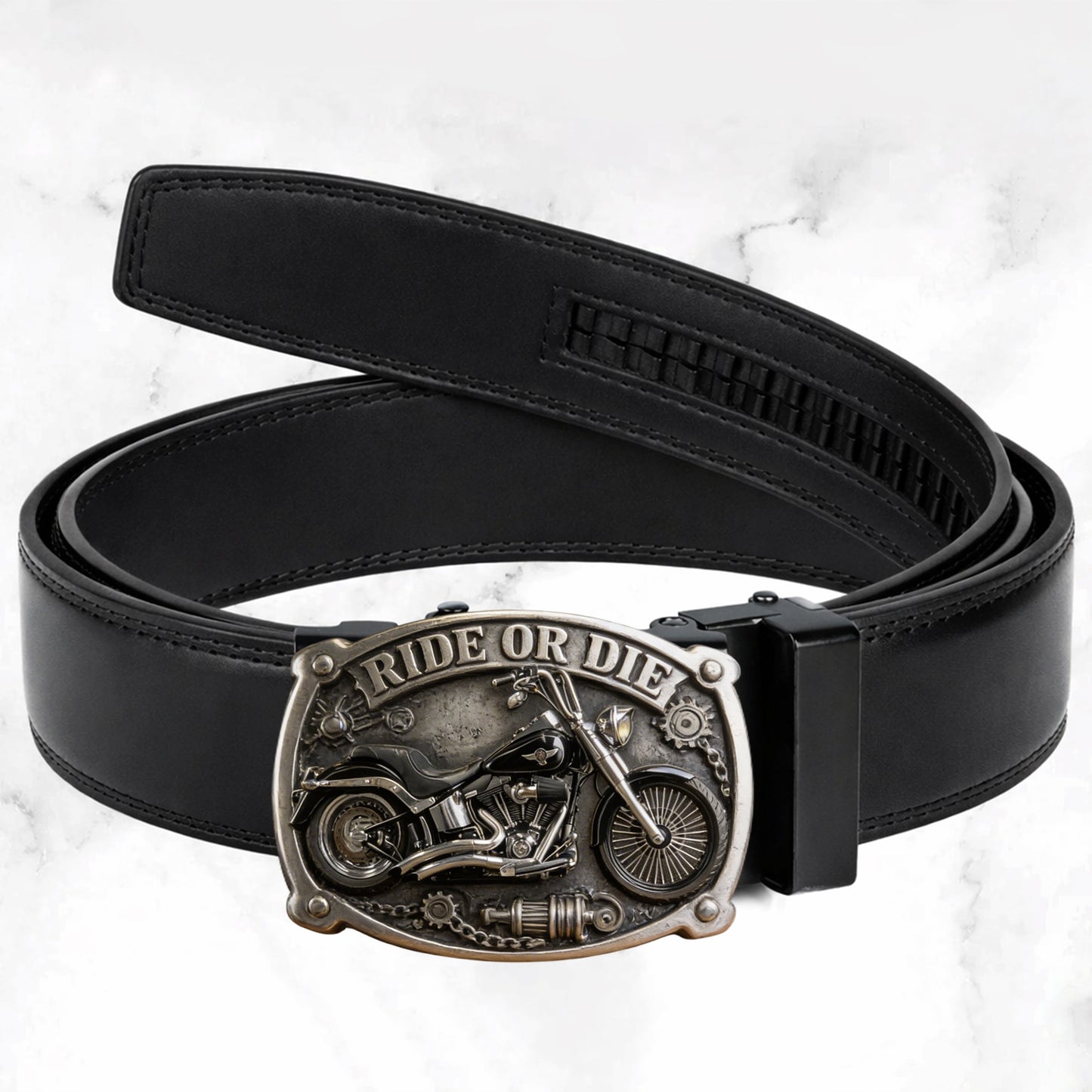 Custom From Any Photo - Personalized Biker Leather Belt With Shaped Buckle
