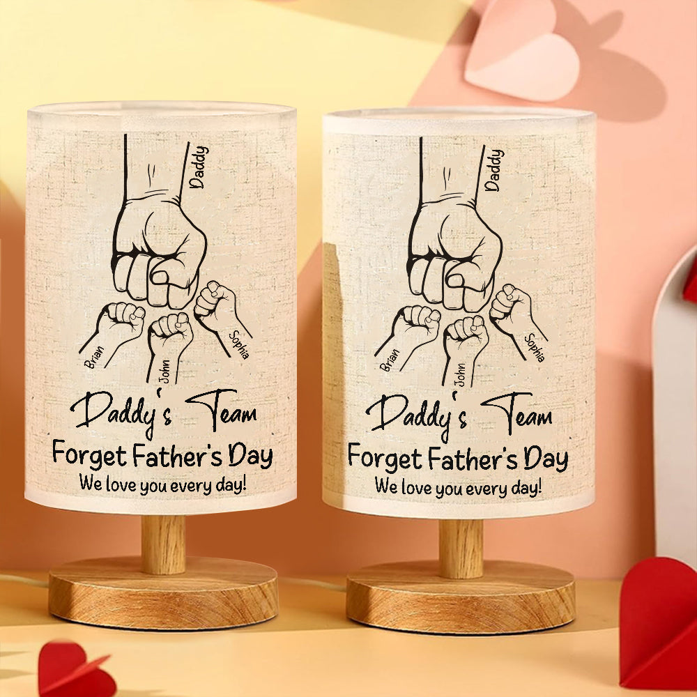 Daddy's Team - Personalized Father Table Lamp with Wood Base