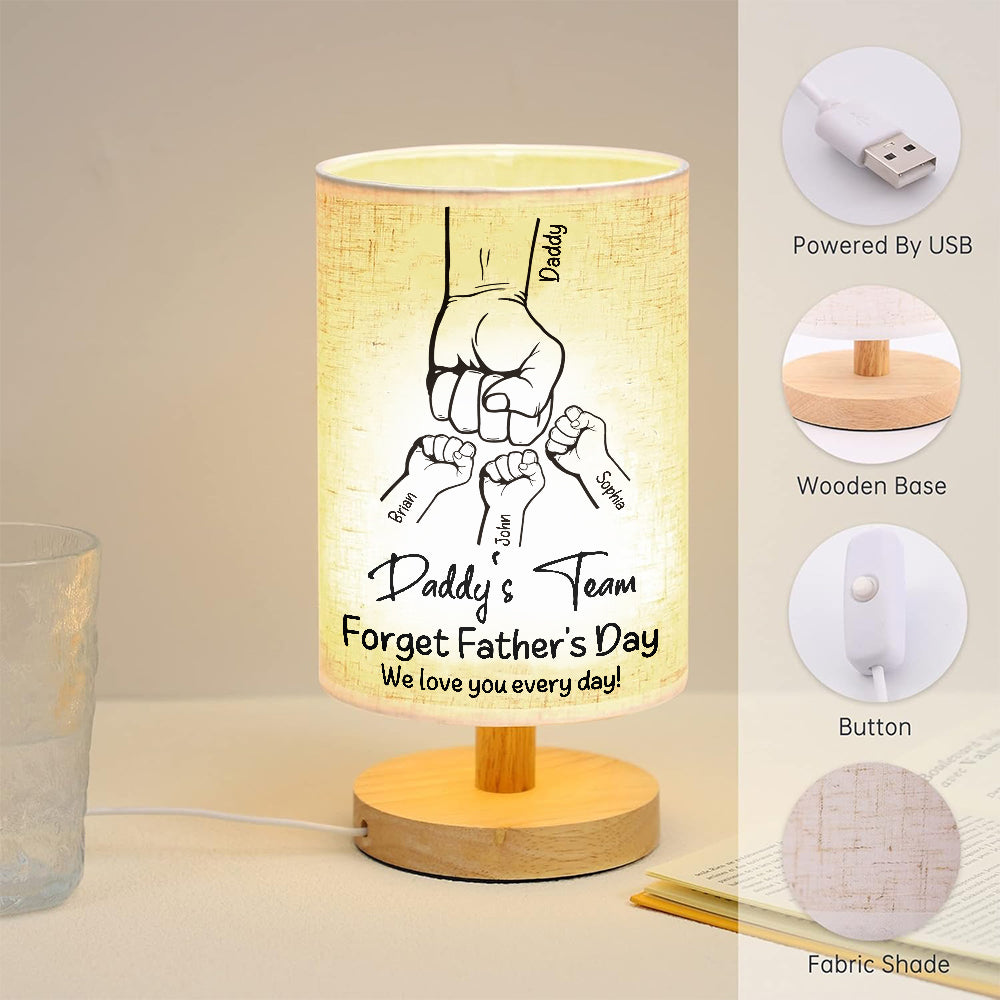 Daddy's Team - Personalized Father Table Lamp with Wood Base