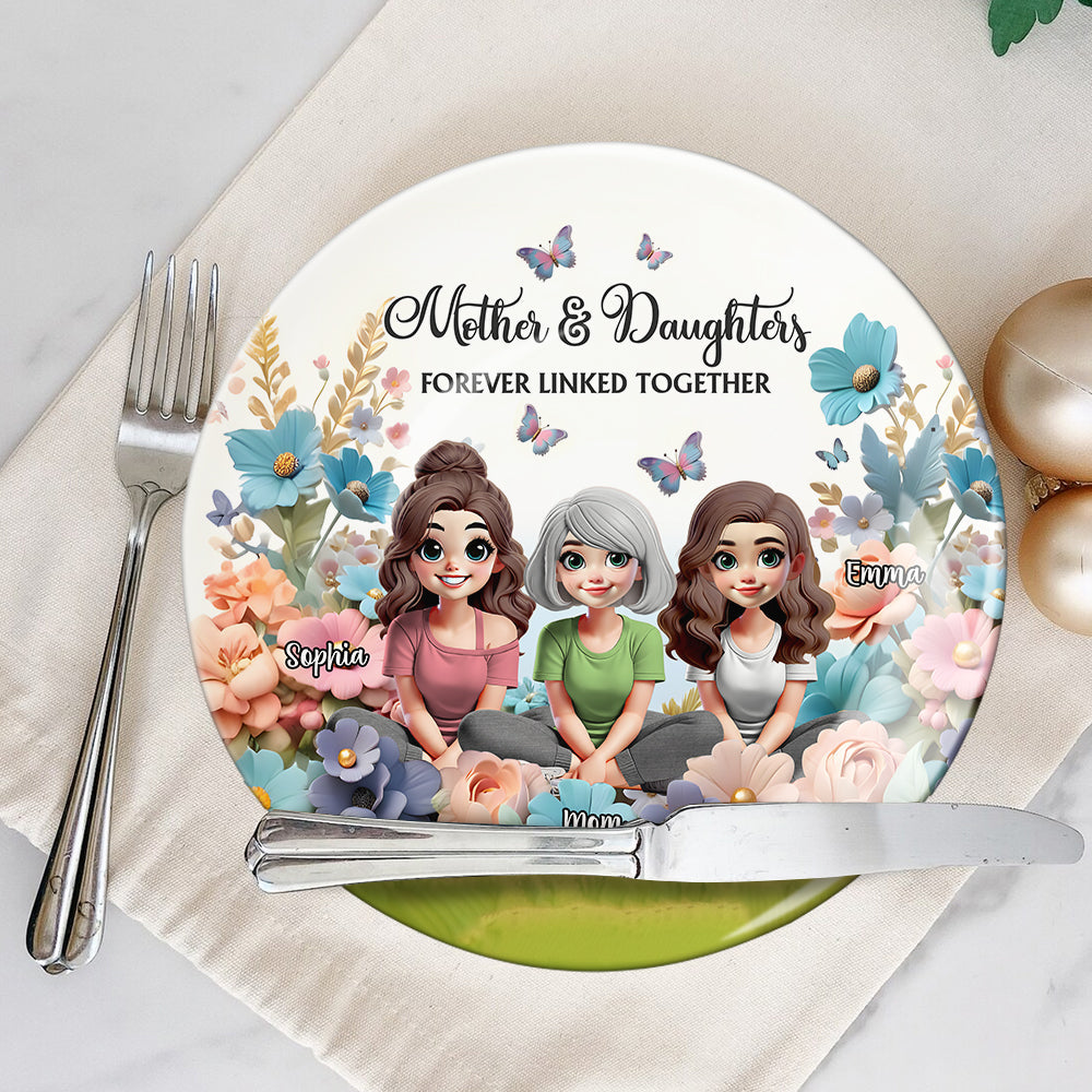 Mother & Daughter Forever Linked Together - Personalized Mother Ceramic Round Plate