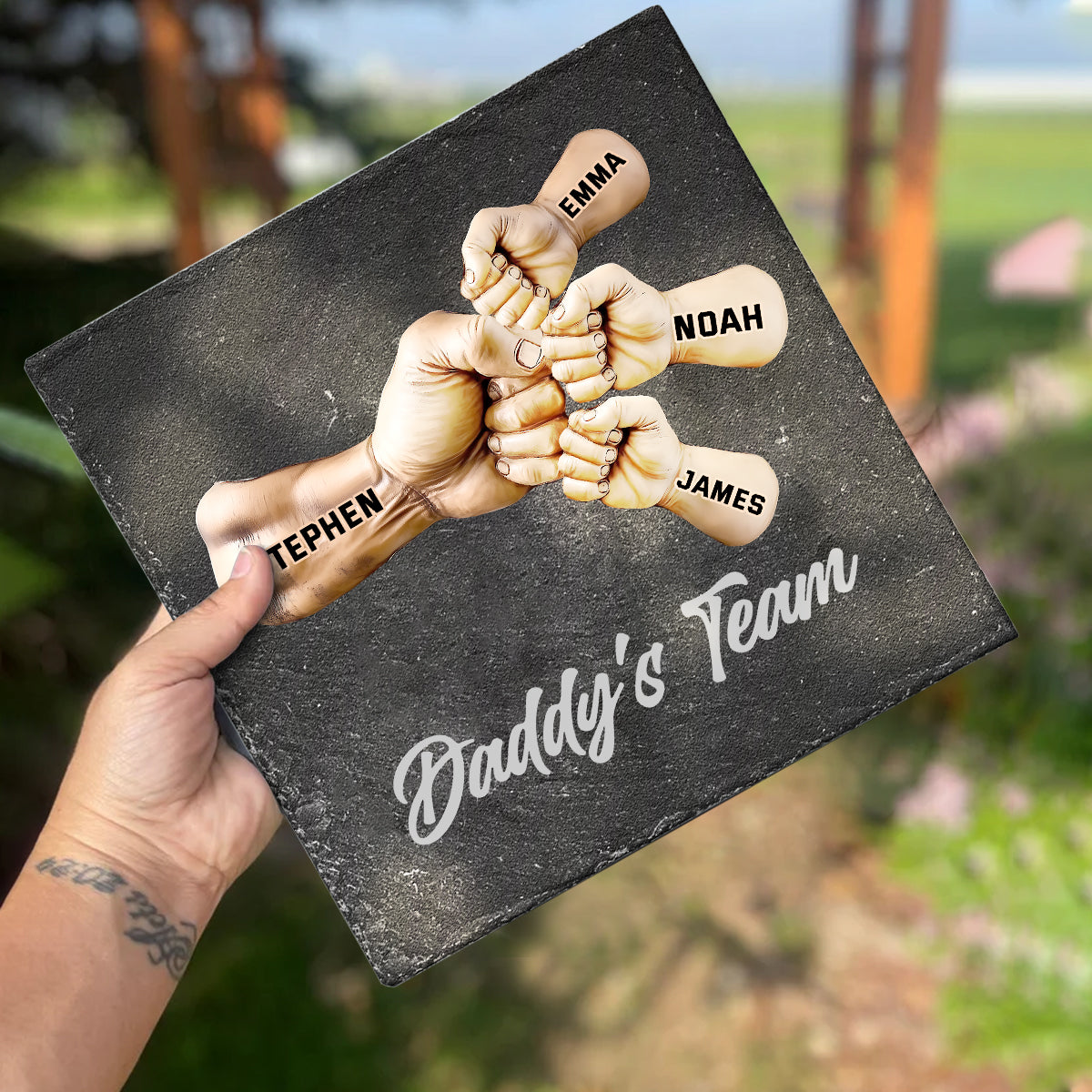 Daddy's Team - Personalized Father Square Shaped Stone