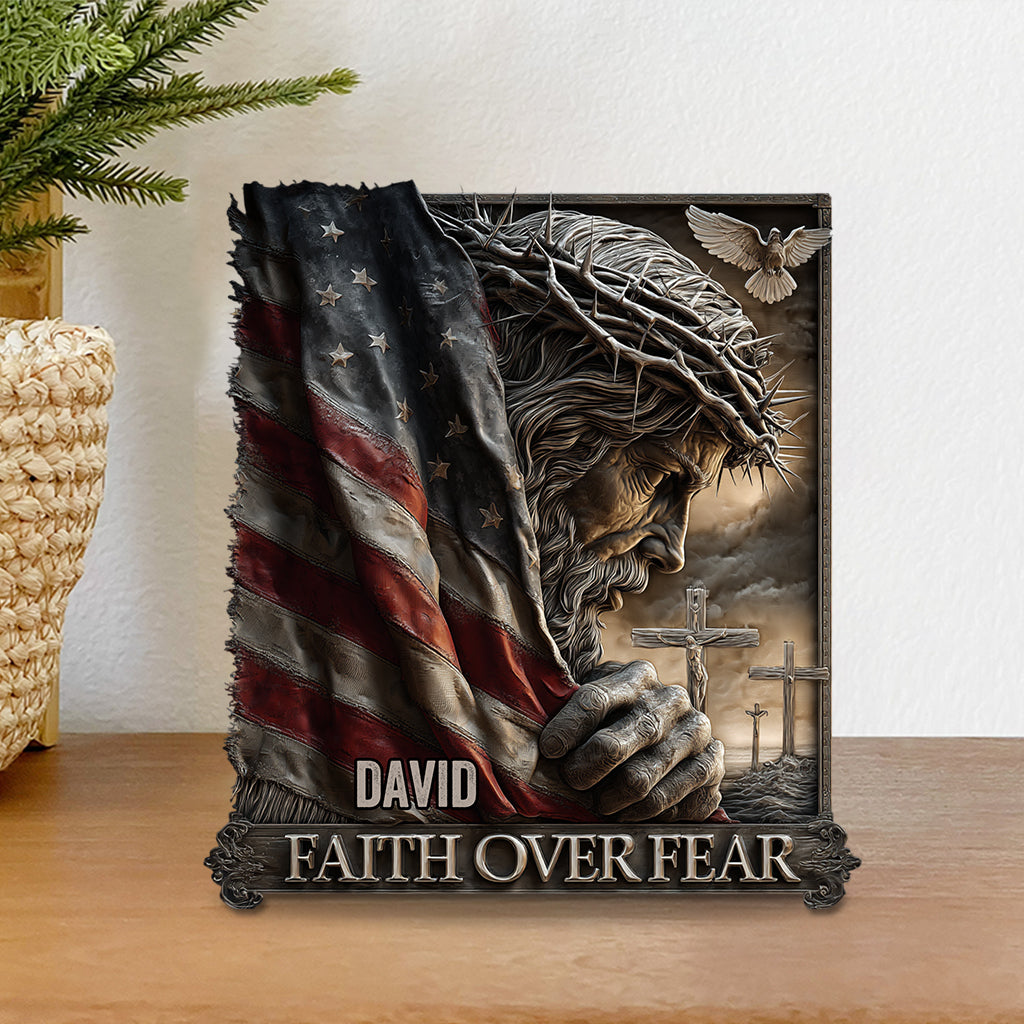 Jesus American Faith Over Fear - Personalized Christian Custom Shaped Acrylic Plaque