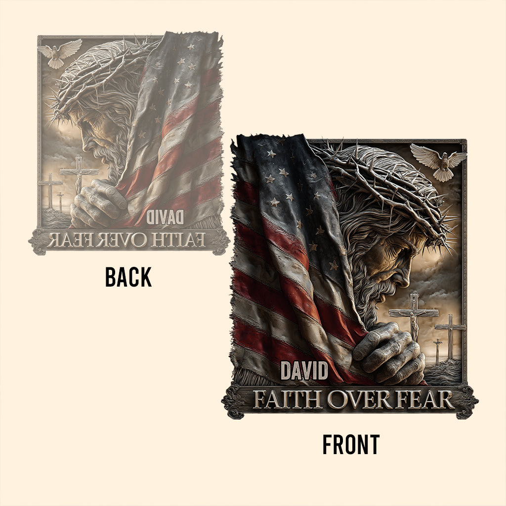 Jesus American Faith Over Fear - Personalized Christian Custom Shaped Acrylic Plaque