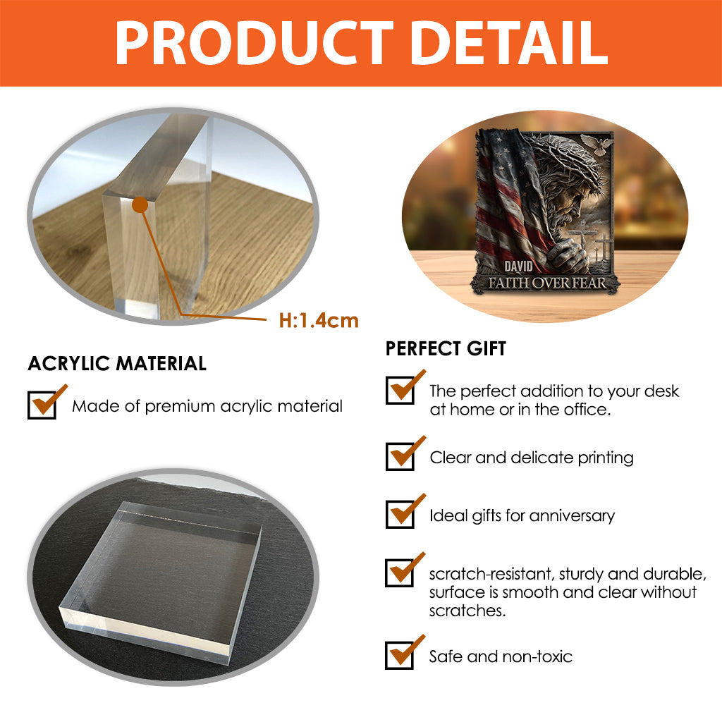 Jesus American Faith Over Fear - Personalized Christian Custom Shaped Acrylic Plaque