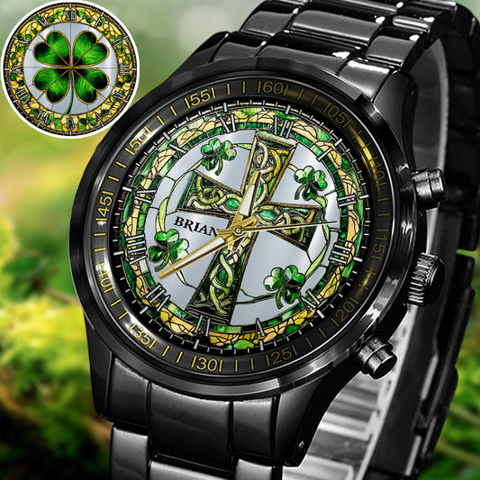 Celtic Cross Shamrock - Personalized Irish Hand Watch