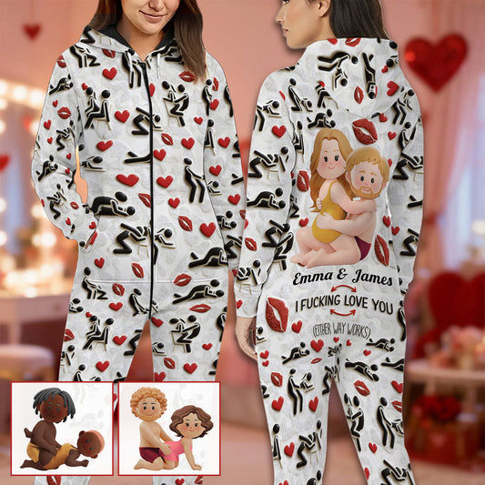 I Love You - Personalized Spicy Couple Hooded Jumpsuit