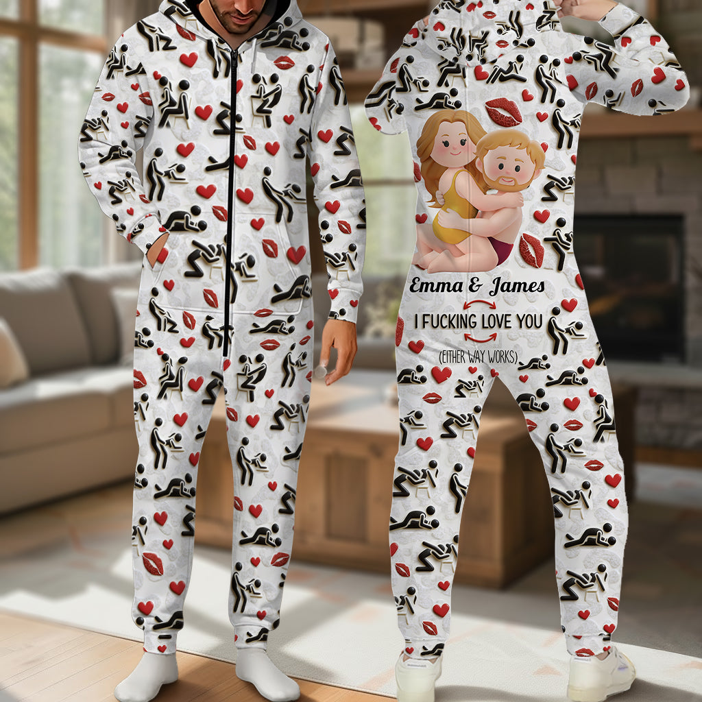 I Love You - Personalized Spicy Couple Hooded Jumpsuit