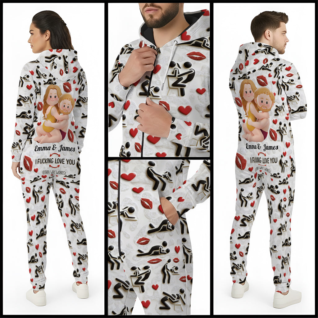 I Love You - Personalized Spicy Couple Hooded Jumpsuit