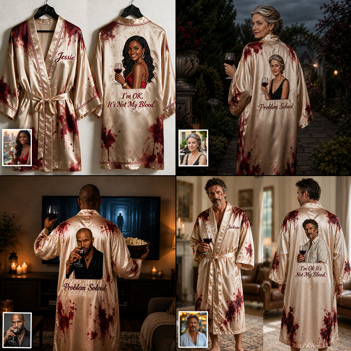 Bloodstained - Personalized Wine Satin Robe