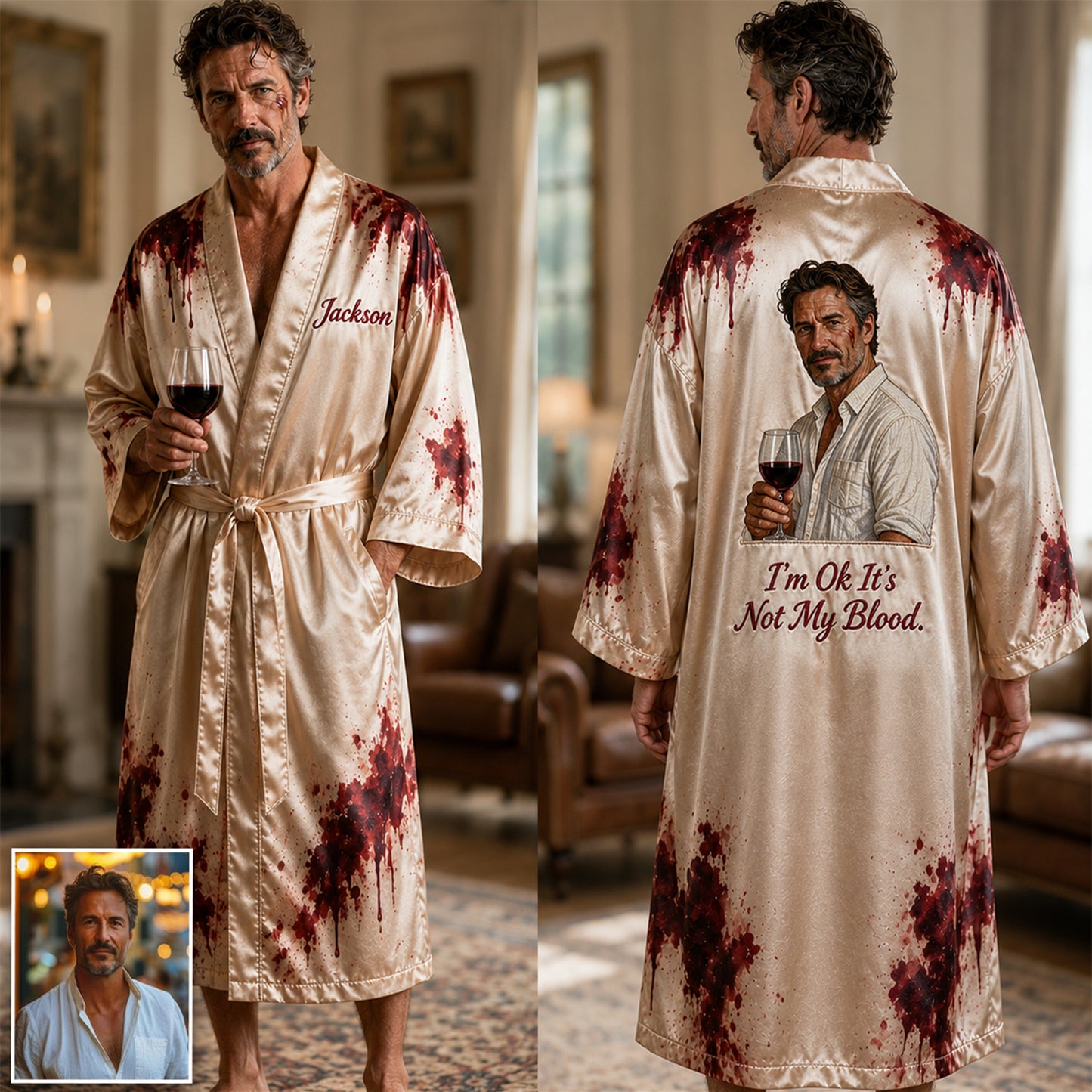 Bloodstained - Personalized Wine Satin Robe
