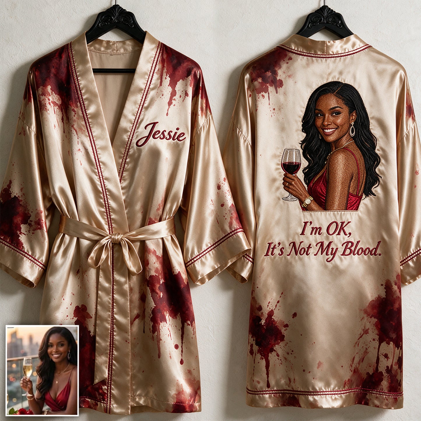 Bloodstained - Personalized Wine Satin Robe