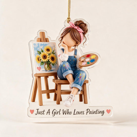 Personalized Christmas Girl Painter Ornament, Little Artist Gift for Daughter