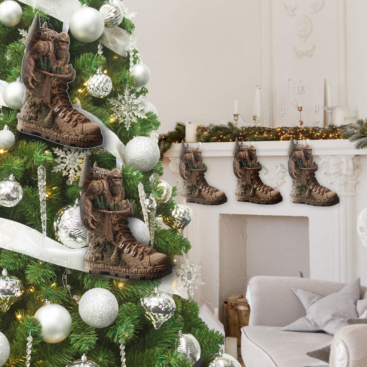 Into The Wood - Personalized Hiking Shaped Christmas Stocking