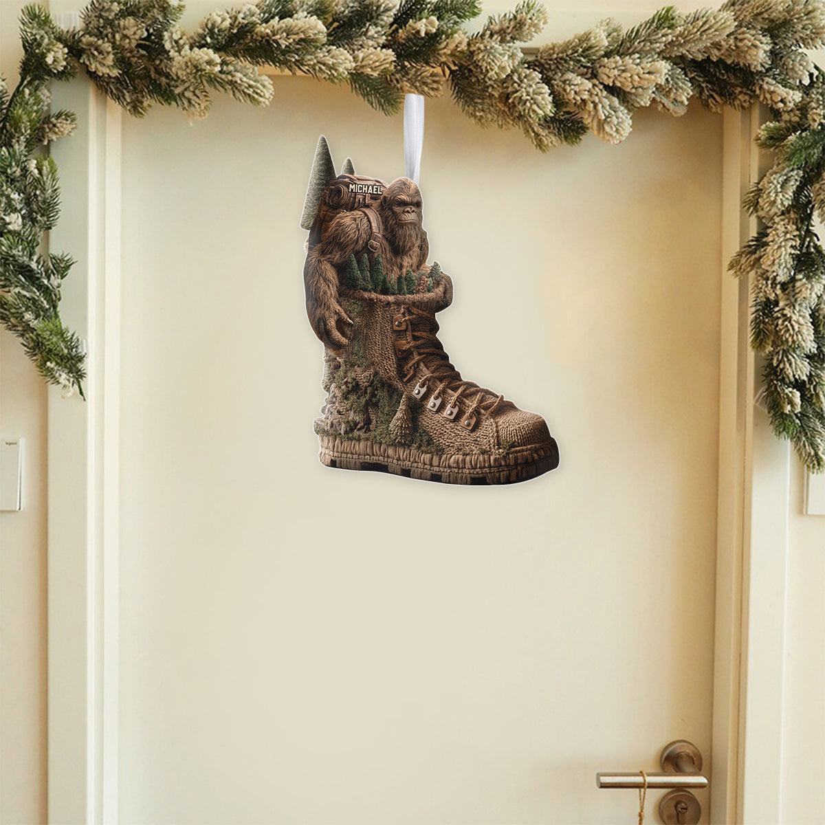 Into The Wood - Personalized Hiking Shaped Christmas Stocking