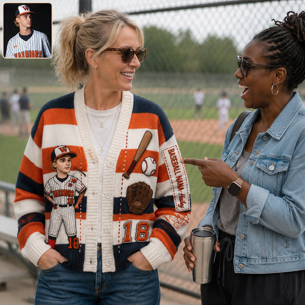 Any Photo Baseball Mama/Grandma - Personalized Baseball Cardigan Sweater