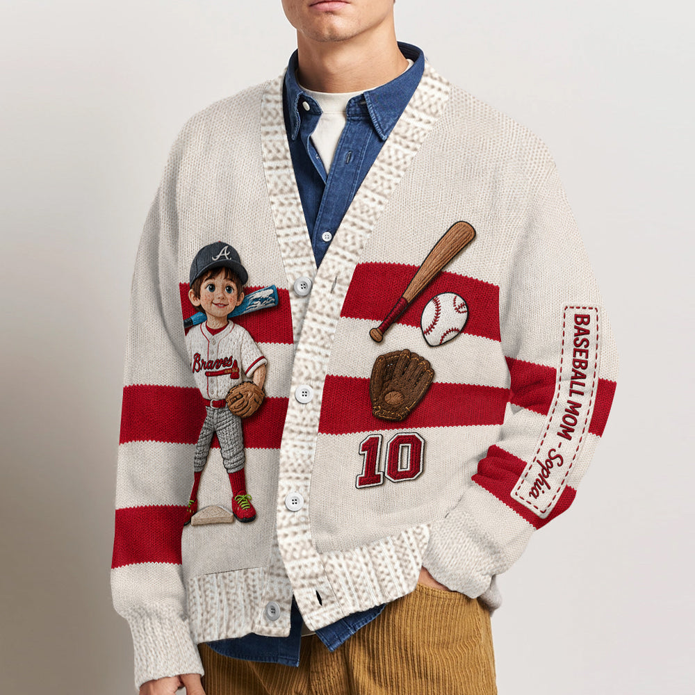 Any Photo Baseball Mama/Grandma - Personalized Baseball Cardigan Sweater