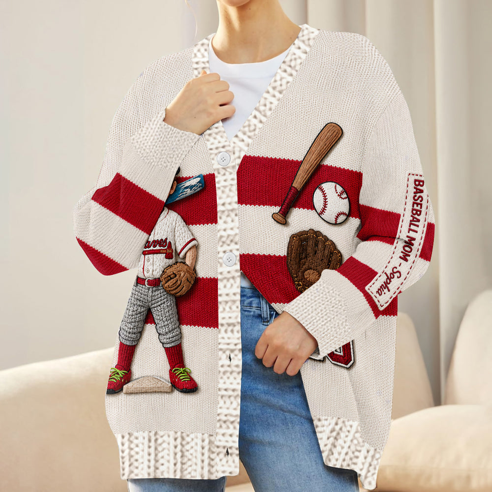 Any Photo Baseball Mama/Grandma - Personalized Baseball Cardigan Sweater