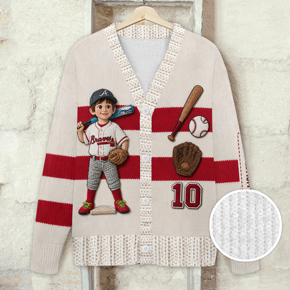 Any Photo Baseball Mama/Grandma - Personalized Baseball Cardigan Sweater