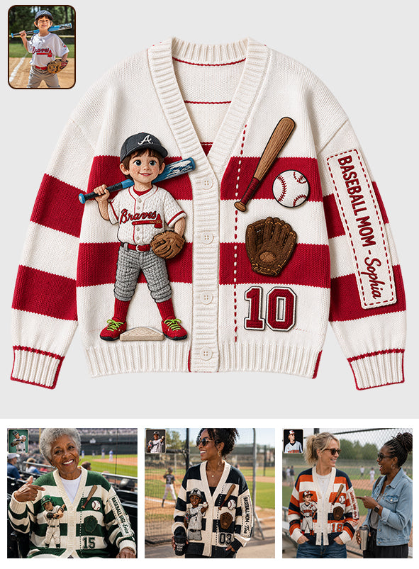 Any Photo Baseball Mama/Grandma - Personalized Baseball Cardigan Sweater